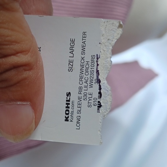 Nine West Rib Crewneck Sweater, Size L Lilac, 19" PTP, 23" L - Picture 8 of 8